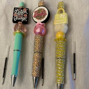 Set of 3 Beaded Pen Rhinestone Embellished.‎ New, Handmade.